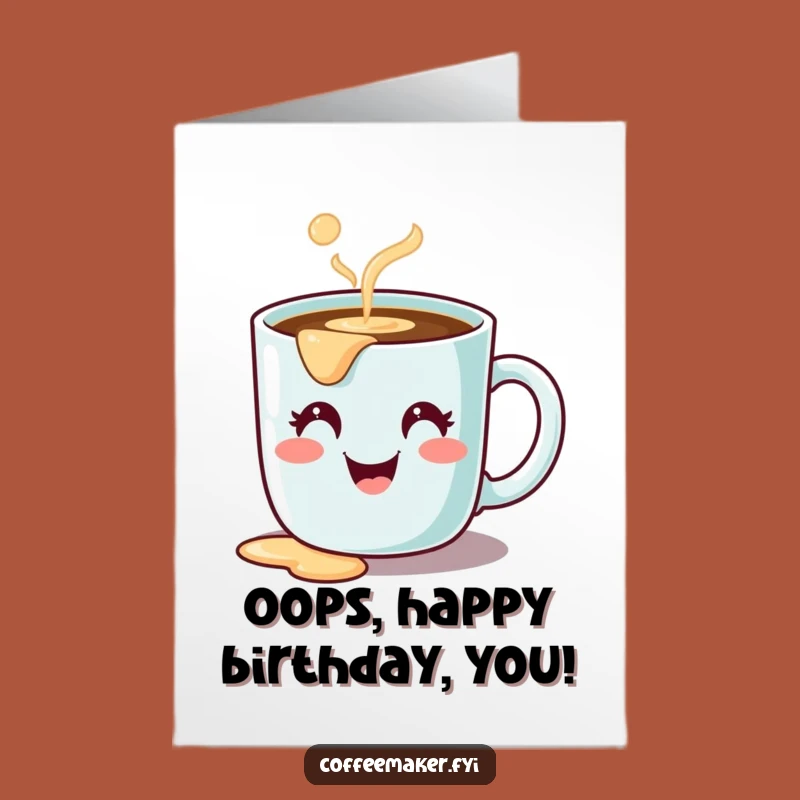 Free Printable Birthday Card: Funny Spilling Mug DIY Gift for Coffee Lovers