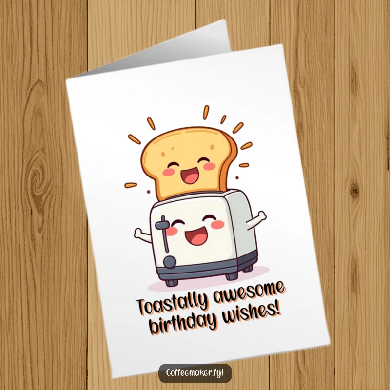 Funny Free Printable Birthday Card featuring a laughing toaster character joyfully popping toast with an explosion.