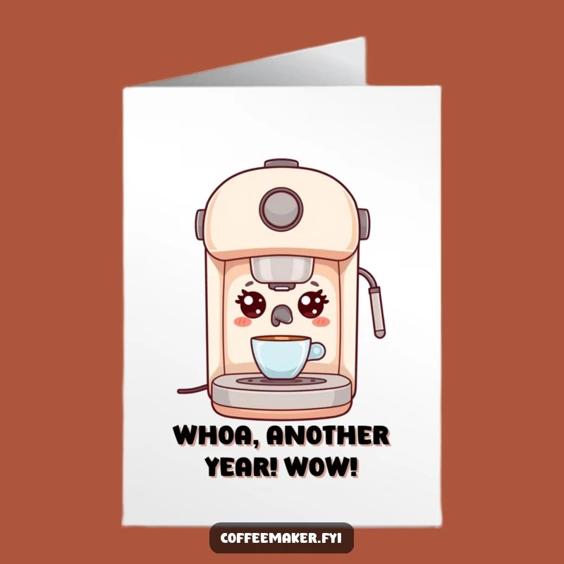 Free Printable Birthday Card: Surprised Kawaii Espresso Machine - Funny Downloadable Gift
