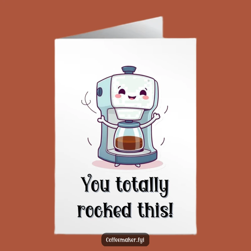 Free Printable Congrats Card: Dancing Coffee Maker - Humorous Downloadable Gift