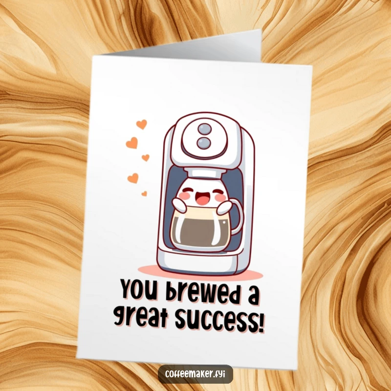 Funny Free Printable Congratulations Card: A jubilant coffee maker machine singing with delightful gurgling sounds.