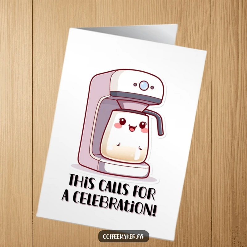 Funny Free Printable Congrats Card: Kawaii coffee maker's brewing light blinks excitedly, cheering your amazing achievement.