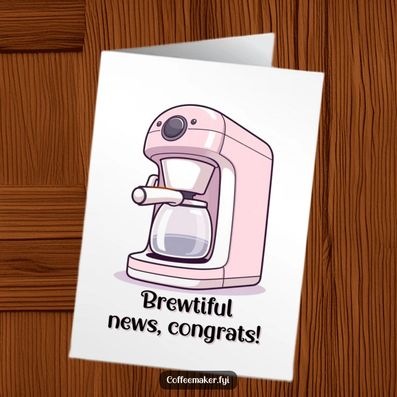 Funny Free Printable Congrats Card: Coffee maker machine playfully winking its light, a smart DIY gift.