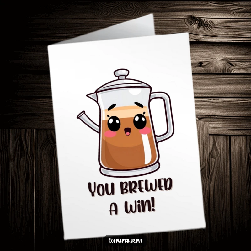 Funny Free Printable congratulations card showing a coffee pot character in utter shock, ideal for celebrating any achievement.