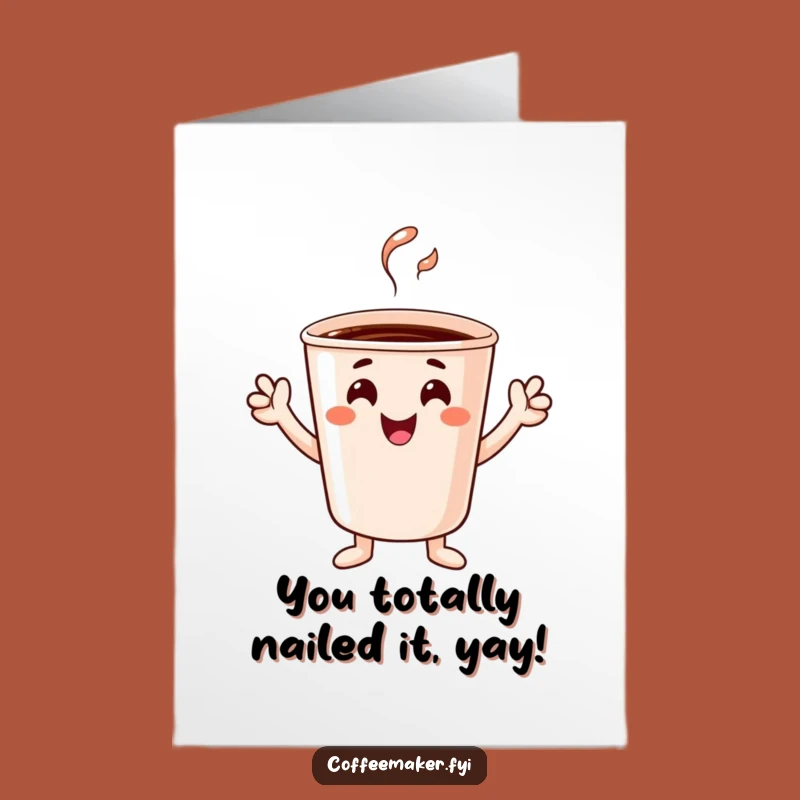 Free Printable Congrats Card: Cheerful Coffee Cup Cheers Success - Funny Downloadable Gift