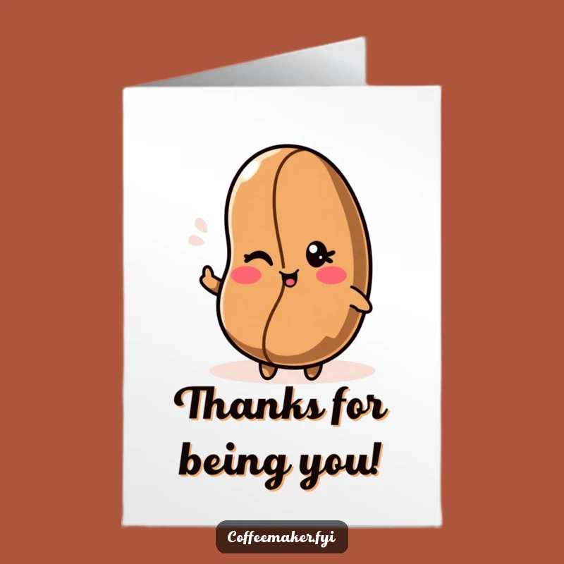 Free Printable Kawaii Coffee Bean Wink Thank You Card - Playful Gratitude Downloadable Gift