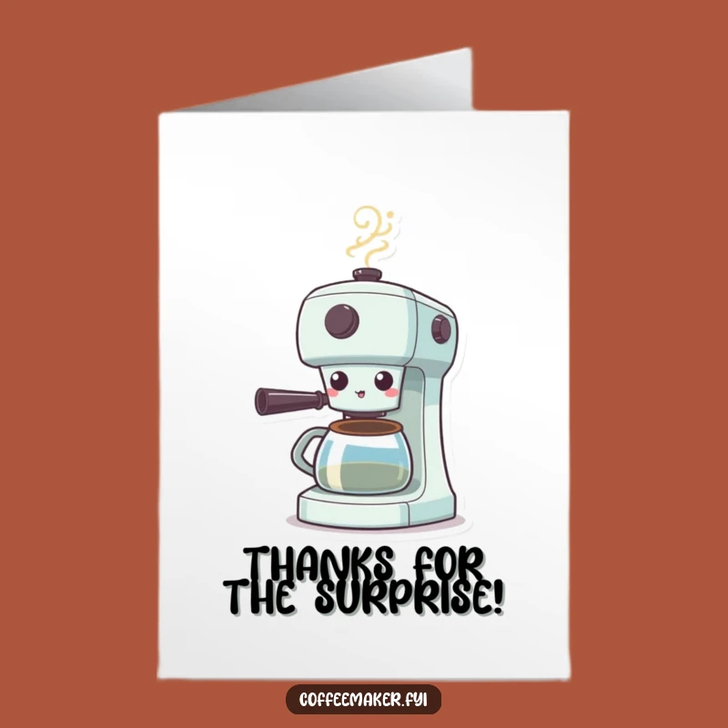 Free Printable Thank You Card: Surprised Coffee Maker Expressing Gratitude Downloadable Gift
