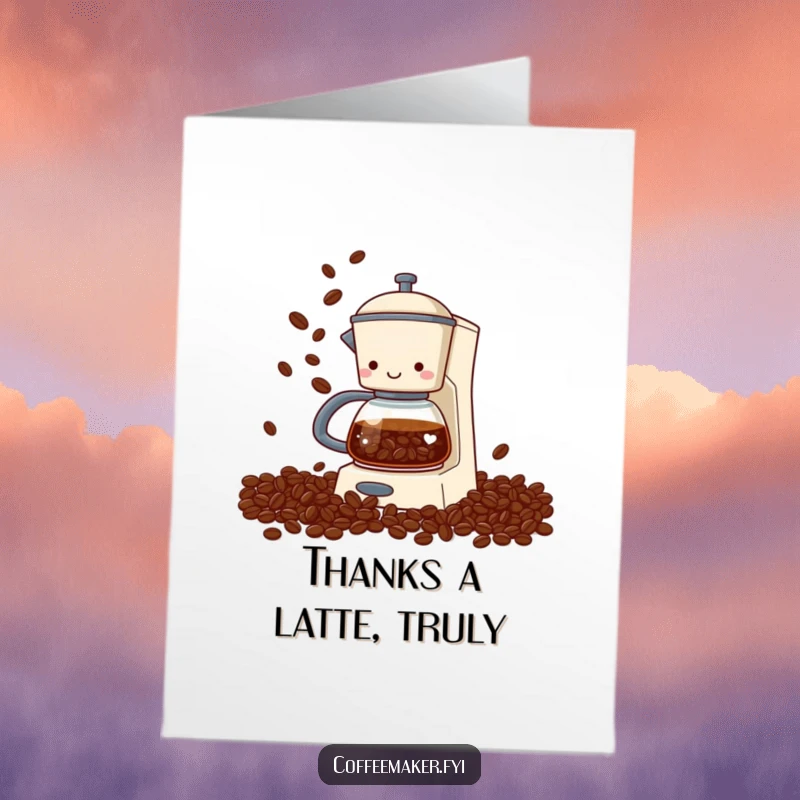 Funny Free Printable Thank You Card: A coffee maker juggles beans with impressive skill, thanking you sincerely.