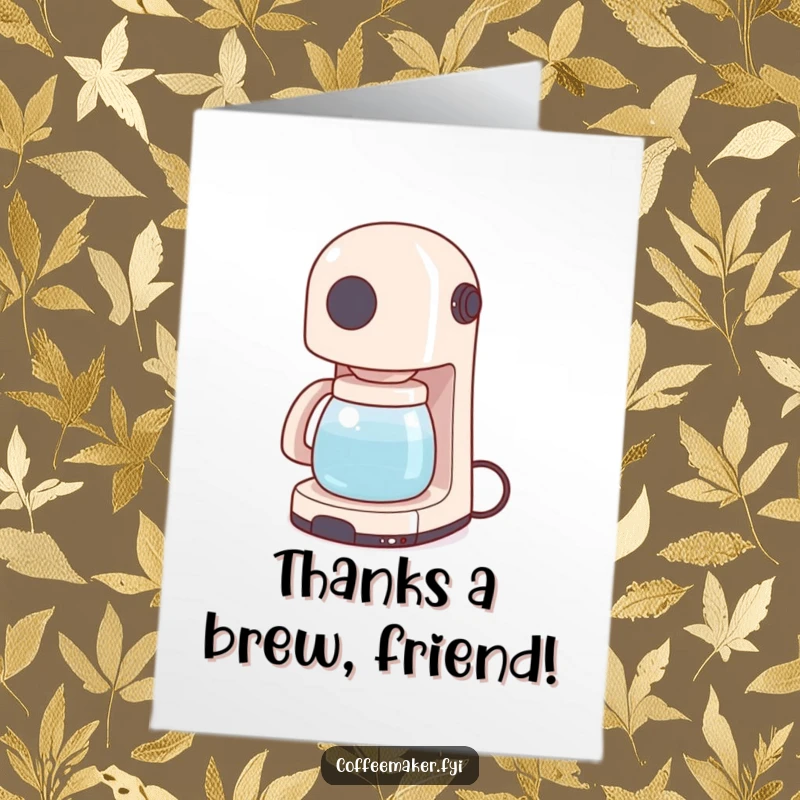 Funny Free Printable Thank You Card: A tiny coffee maker wiggling its power cord like a happy tail, expressing thanks in a cute, downloadable way.