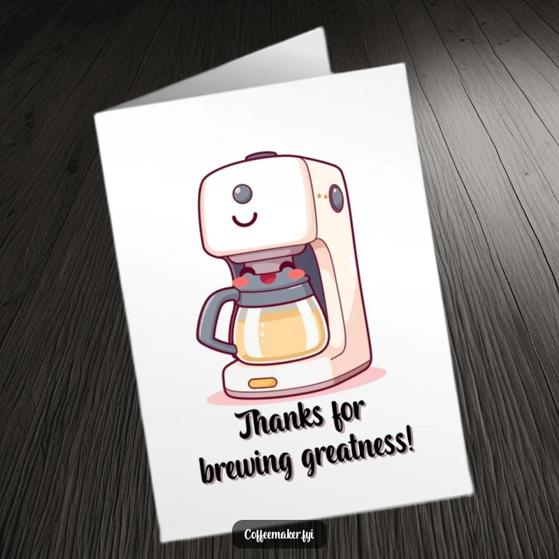 Funny Free Printable Thank You Card: A cheerful coffee maker machine with a big grin, expressing thanks.