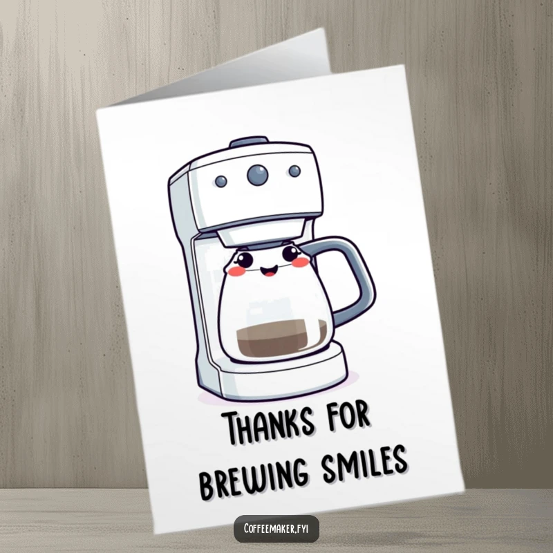 Funny Free Printable Thank You Card: A coffee maker gives a charming wink using its illuminated brewing light.