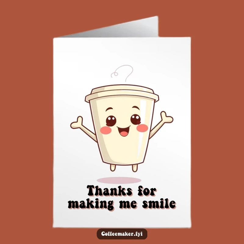 Free Printable Thank You Card: Giggling Kawaii Coffee Cup - Funny Downloadable Gift