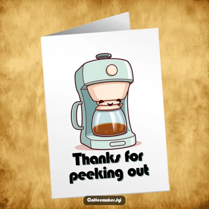 Free Printable Thank You Card: A coffee maker with a mischievous grin peeking from its lid, perfect for playful thanks.
