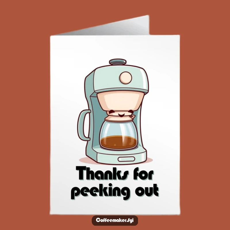 Free Printable Peeking Coffee Maker Thanks Card: Playful Gratitude Downloadable Gift for Friends