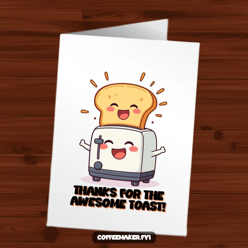 Funny Free Printable Thank You Card: A laughing toaster character pops toast in a joyful explosion.
