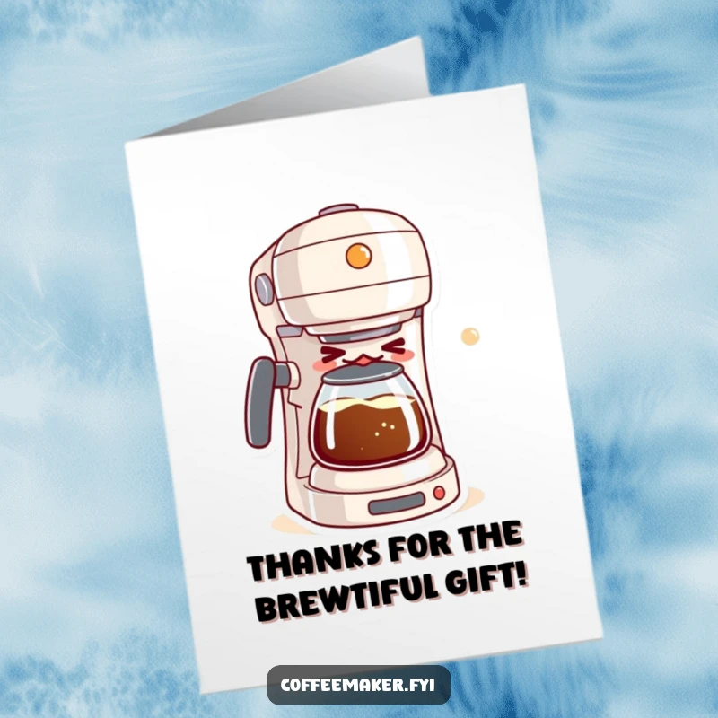 Funny Free Printable Thank You Card: Mischievous kawaii coffee maker winking while brewing a bubbly mixture, a unique thank you.
