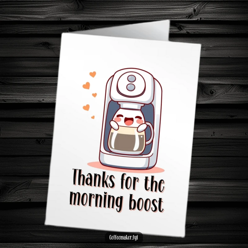 Funny Free Printable Thank You Card: A happy coffee maker machine singing its gurgling tune to say thanks.