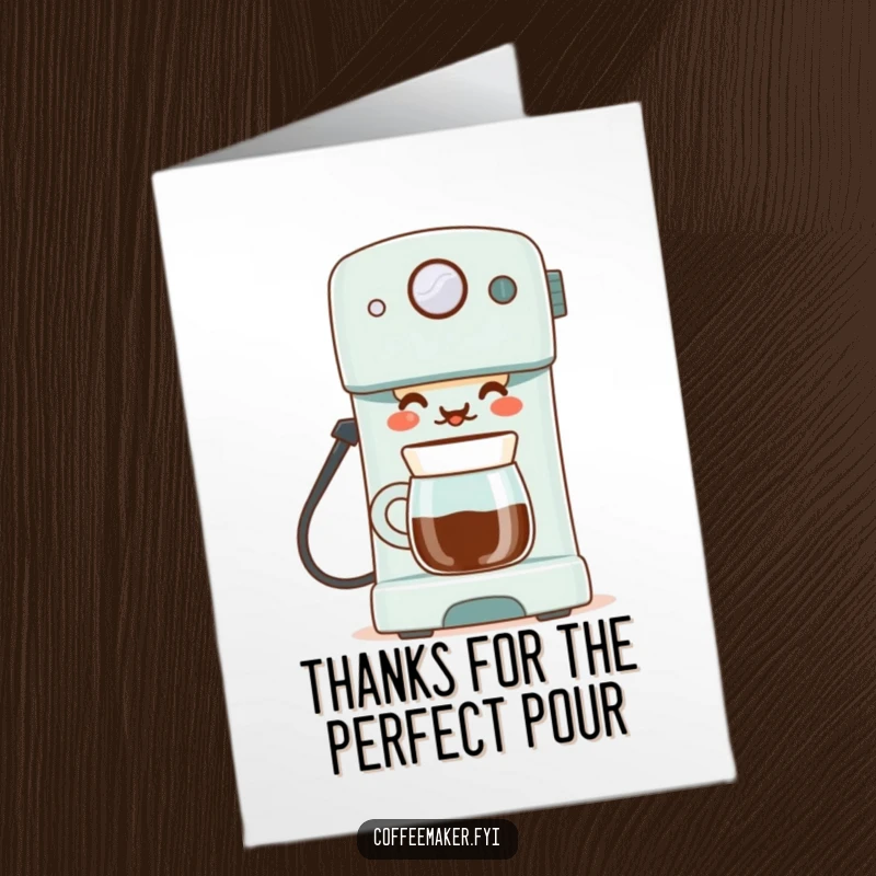 Funny Free Printable Thank You Card: A proud coffee maker serves a perfect cup, conveying heartfelt thanks with a charming, downloadable touch.