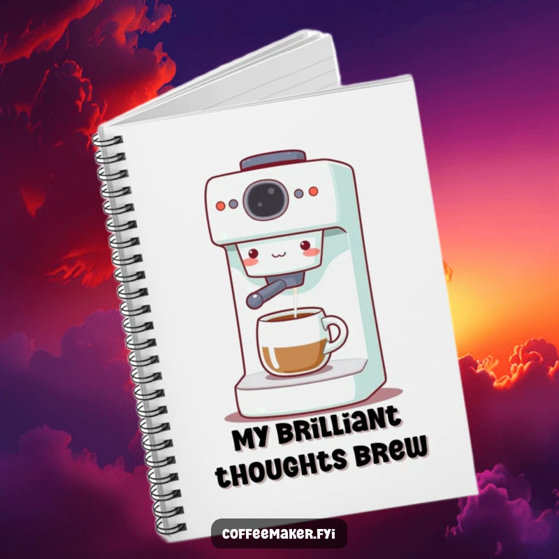 Funny Coffee Maker Notebook: Cute machine gleefully dispensing coffee, inspiring bright ideas and cheerful note-taking.