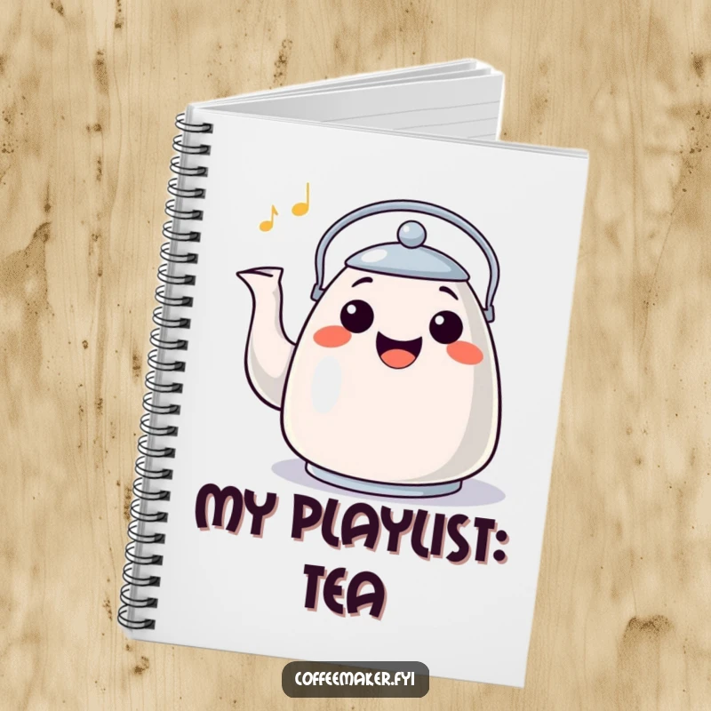 Funny Notebook: A happy kettle character whistling a cheerful tune, inspiring creativity and joyful journaling.