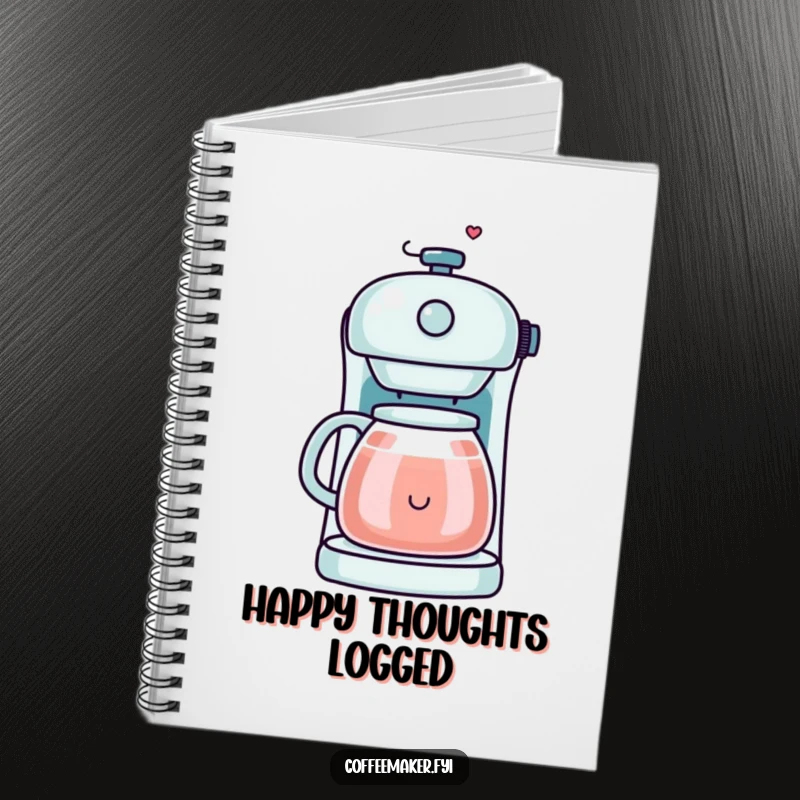 Funny Kawaii Coffee Maker Notebook featuring a smiley face made of steam, ideal for capturing cheerful thoughts and creative ideas.