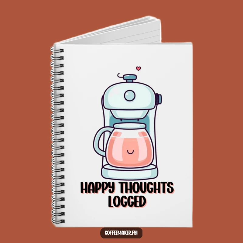 Funny Kawaii Coffee Maker Notebook - Write Happy Thoughts, Cheerful Gift
