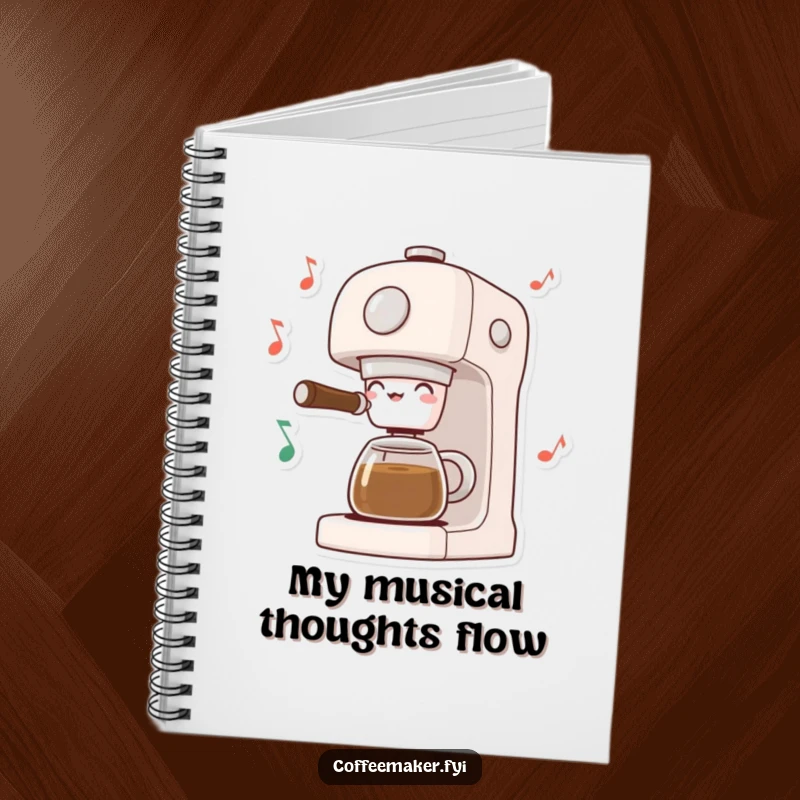 Funny Musical Coffee Maker Notebook: Coffee machine dancing with musical notes, inspiring creative ideas and harmonious note-taking.