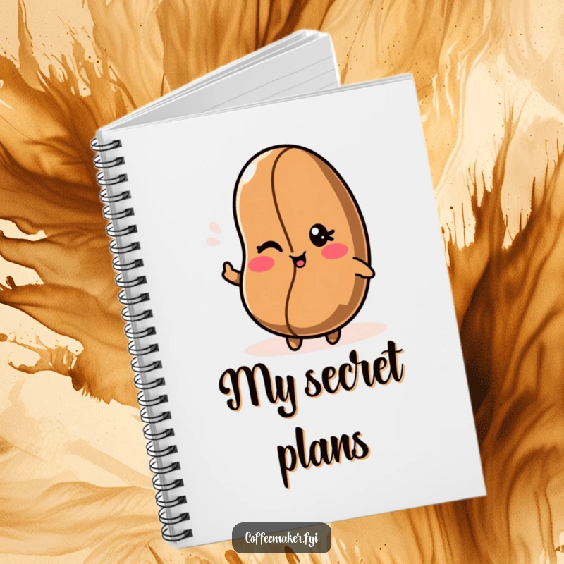 Funny Kawaii coffee bean notebook ready for your thoughts, featuring a playful wink.
