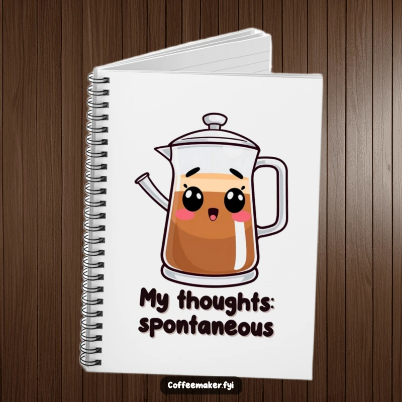 Funny notebook featuring a surprised coffee pot character, perfect for jotting down notes with a humorous touch.
