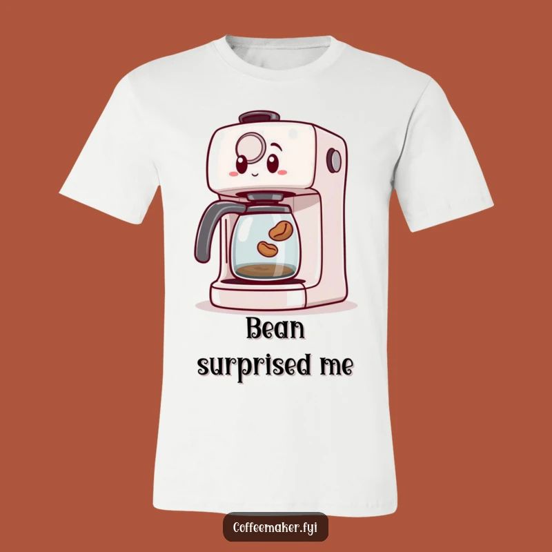 Funny Jumping Bean T-Shirt: Surprised Coffee Maker Graphic Tee