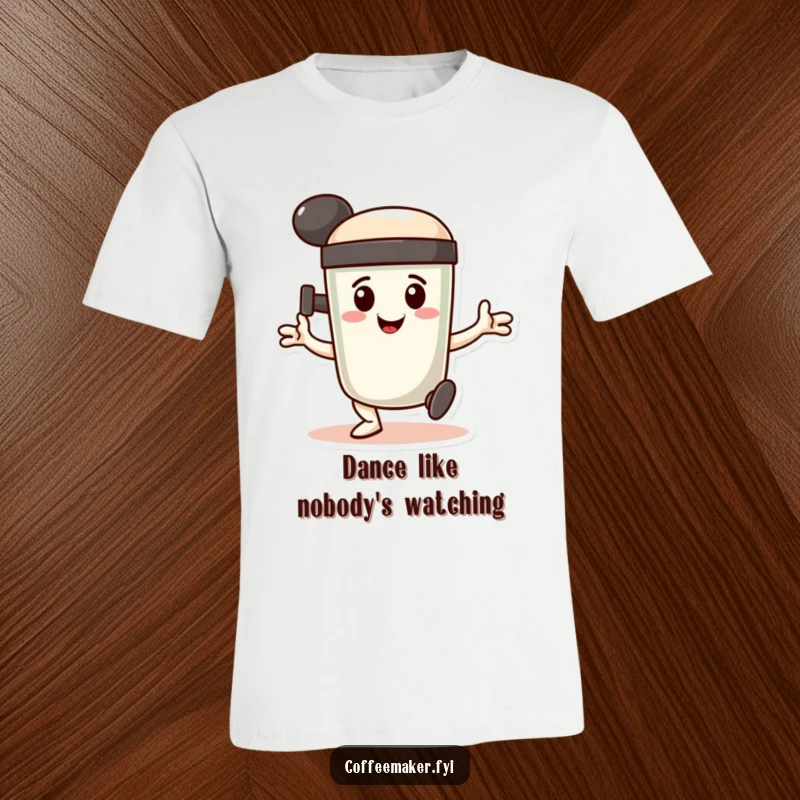 Funny T-Shirt: A smiling coffee tamper character doing a determined, stamping dance, embodying the art of espresso.