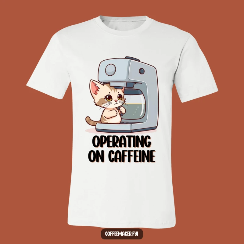 Funny Coffee Kitten T-Shirt: Tiny Cat Fights Giant Coffee Maker, Hilarious Gift