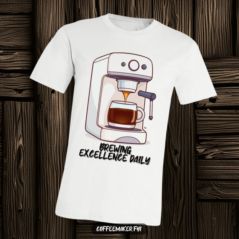 Funny t-shirt featuring a coffee maker machine proudly dispensing a flawless stream of freshly brewed coffee, symbolizing barista mastery.