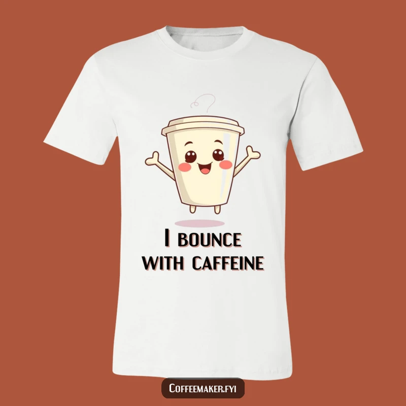 Funny Kawaii Coffee Cup T-Shirt - Giggling Jumping with Joy Tee