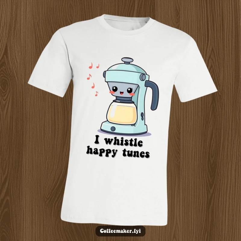 Funny Kawaii Percolator T-Shirt whistling a silly tune cheerfully, ideal for musical and humorous apparel, a great gift.