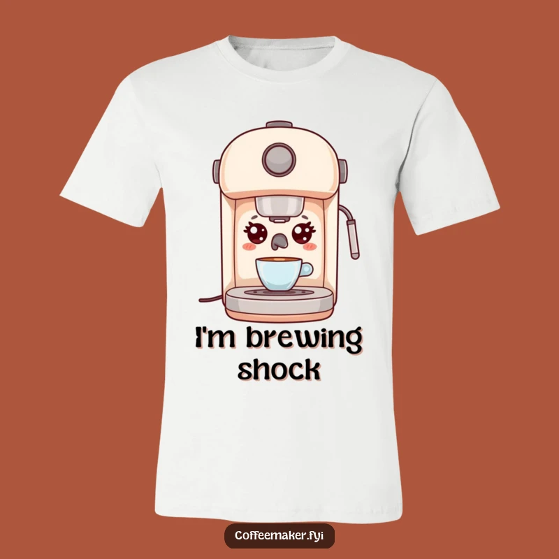 Funny Kawaii Espresso Machine T-Shirt - Surprised Wide Eyes Tee