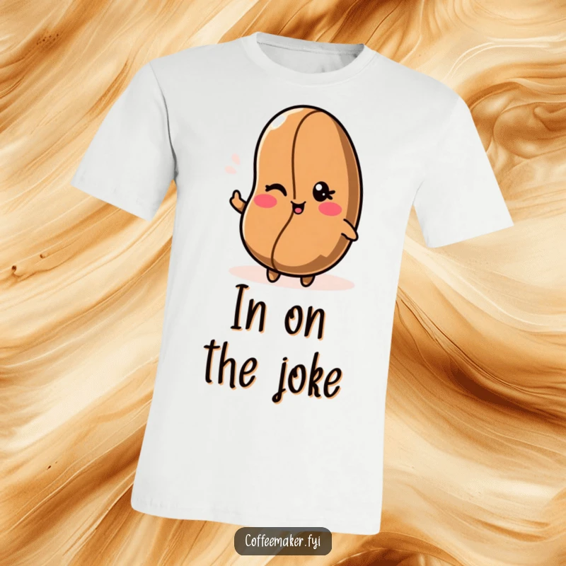 Funny Kawaii coffee bean character t-shirt giving a cheeky wink, designed for those with a sense of humor.