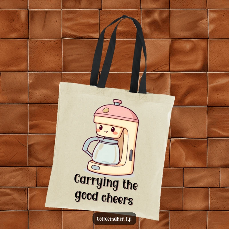Funny Cheering Coffee Maker Tote Bag: Machine with spout extended, cheering, perfect for carrying items with a supportive vibe.