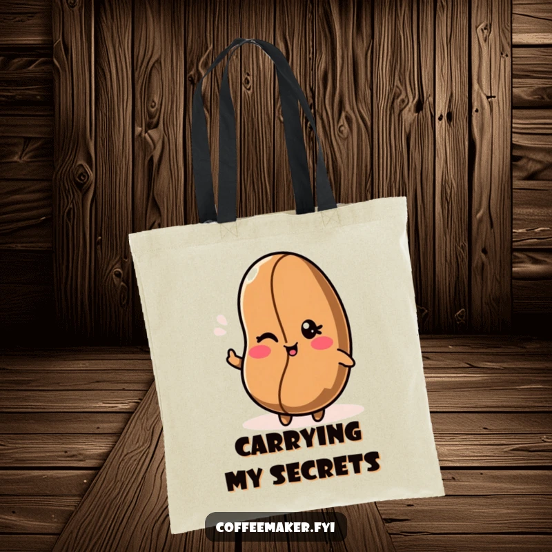Funny Kawaii coffee bean tote bag stylish and practical, bearing a cheerful wink for a touch of fun.