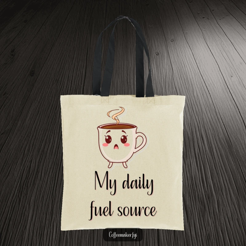 Funny surprised coffee cup tote bag, a character expressing shock with steam, perfect for carrying humor.