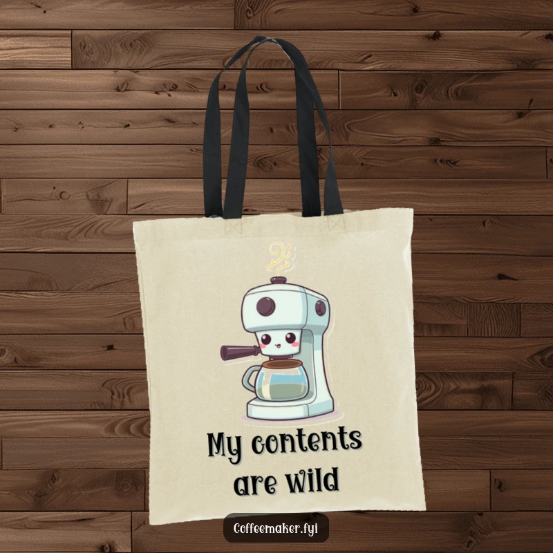 Funny Surprised Coffee Maker Tote Bag: Coffee machine shocked with steam puffing, perfect for carrying items with a humorous expression.